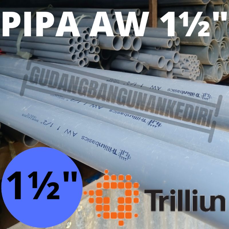 Pipa PVC AW 1 1/2&quot; TRILLIUN | Pipa AW 1 1/2&quot; ABU TRILLIUN per 1 meter (100cm)