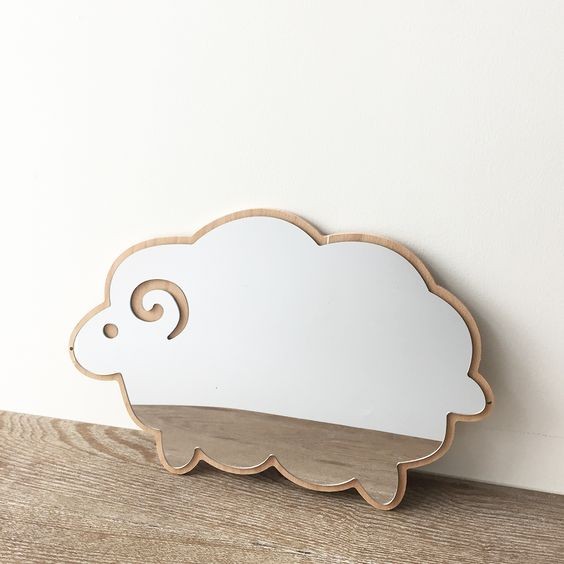 Cermin Dinding Anak Domba Sheep Acrylic Kayu Mirror Kaca Dinding Kamar