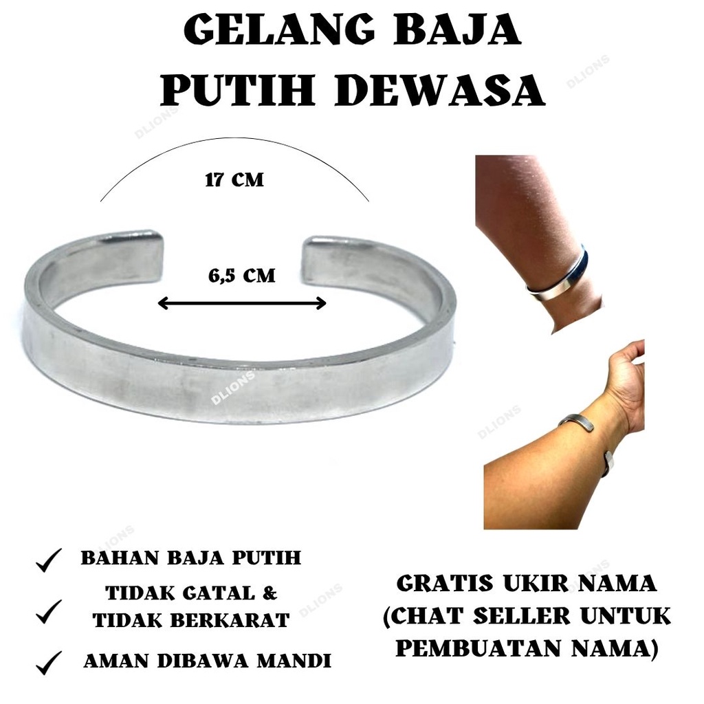 GELANG BAJA PUTIH DEWASA ANTI KARAT SELAMANYA GRATIS UKIR NAMA !!