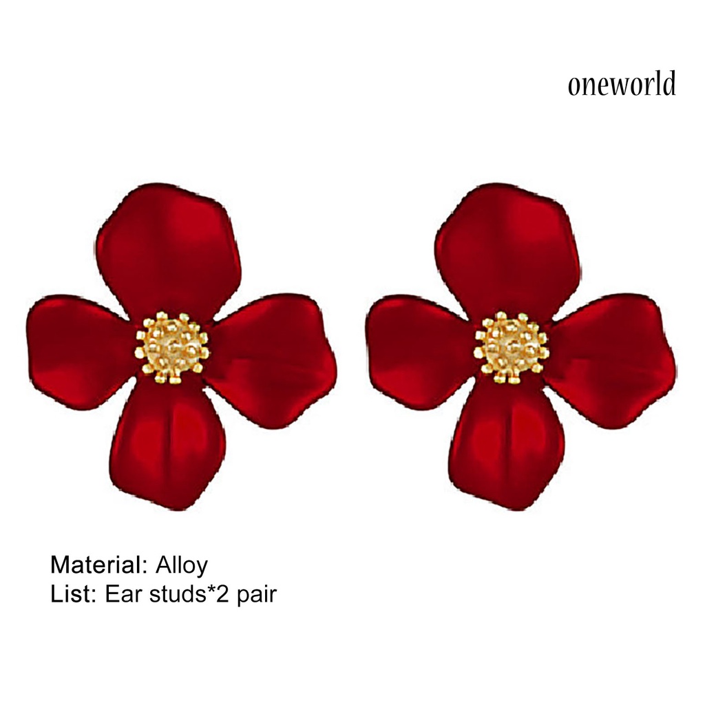 OW# 1 Pair Women Sweet Red Flower Shape Four Petals Ear Stud Earring Jewelry Accessory