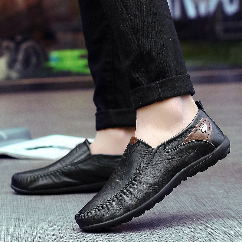 Kulit Asli Sepatu Pantofel Pria Pantofel Slip On Sepatu Tanpa Tali Santai Kasual Anti Slip Kantor Cowok Kekinian Keren 004