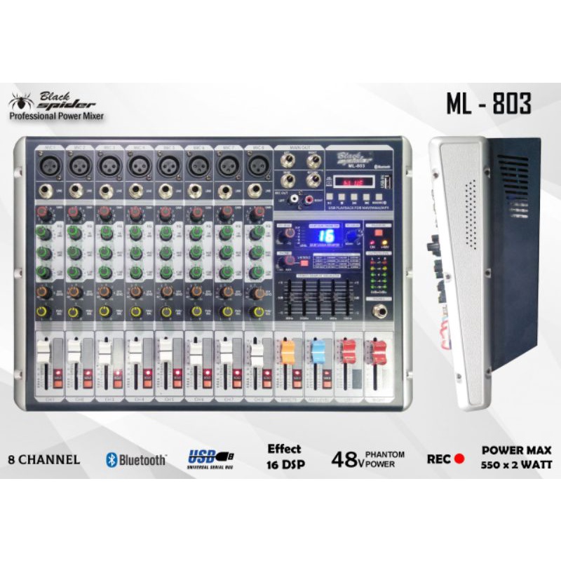 Power Mixer BlackSpider ML803 8channel Mixer ML 803 Bluetooth