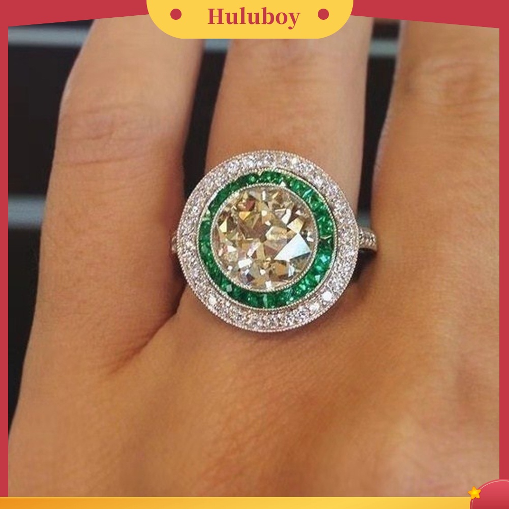Hu Hu Hu Hu Hu Alat Bantu Pasang Kacamata♡ Cincin Tunangan Hias Cubic Zirconia Bulat Besar Multi Warna Untuk Wanita