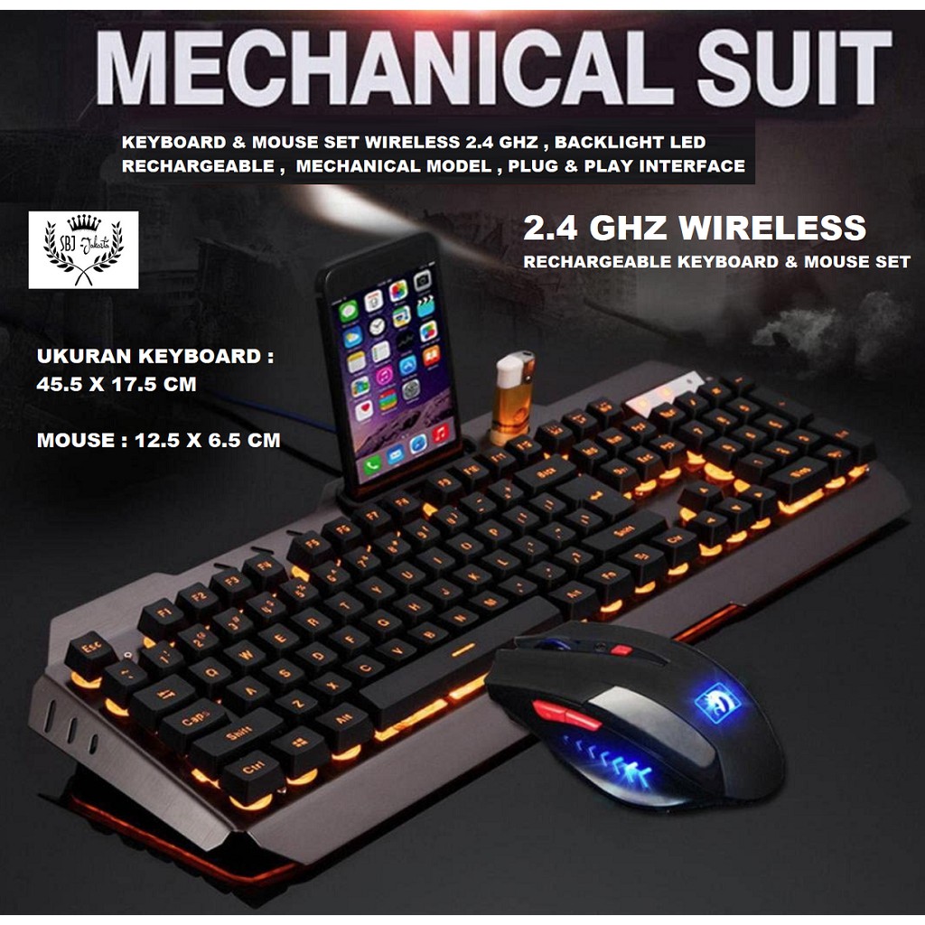 Keyboard and Mouse Set Wireless 2.4 Ghz Metal Mamba SB18 Waterproof Mechanical lookalike