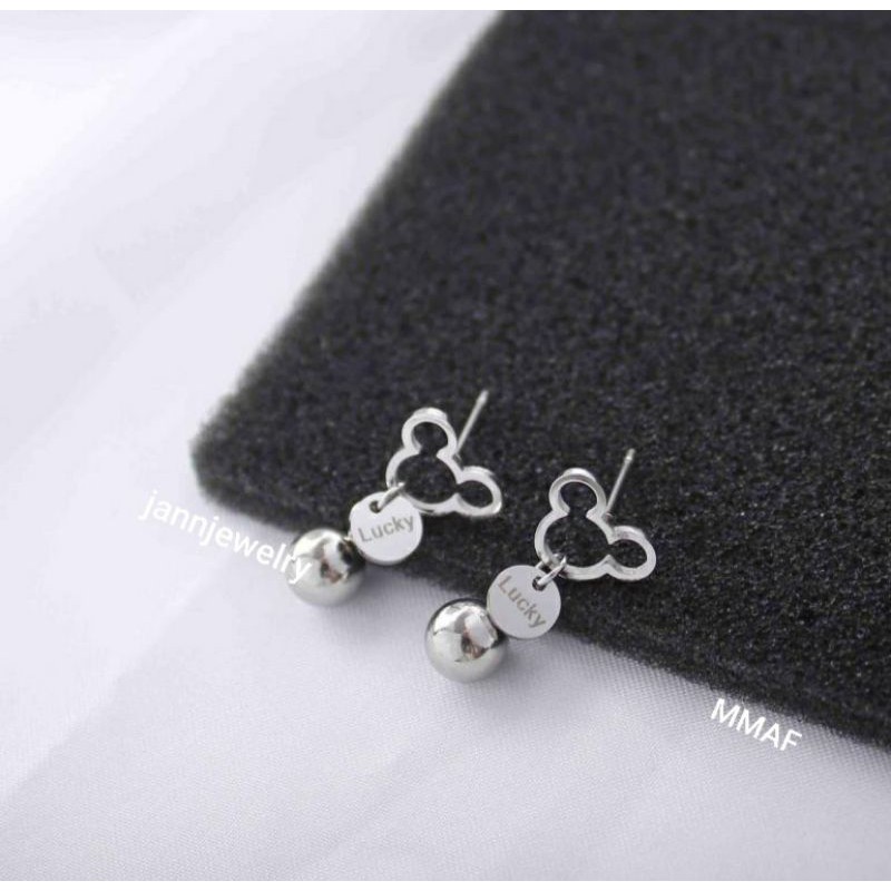 Anting Titanium Asli Mickey Permata Lucu Fashion Korea Remaja Anti Karat &amp; Alergi