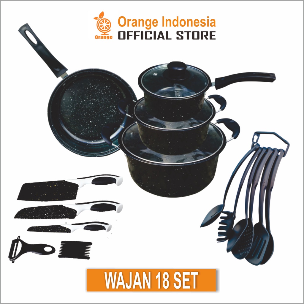 Panci Set Teflon Panci 18 set Cookware Panci Set Tutup Anti Lengket  Panci Set Frypan Saucepan Milkpot Free Spatula