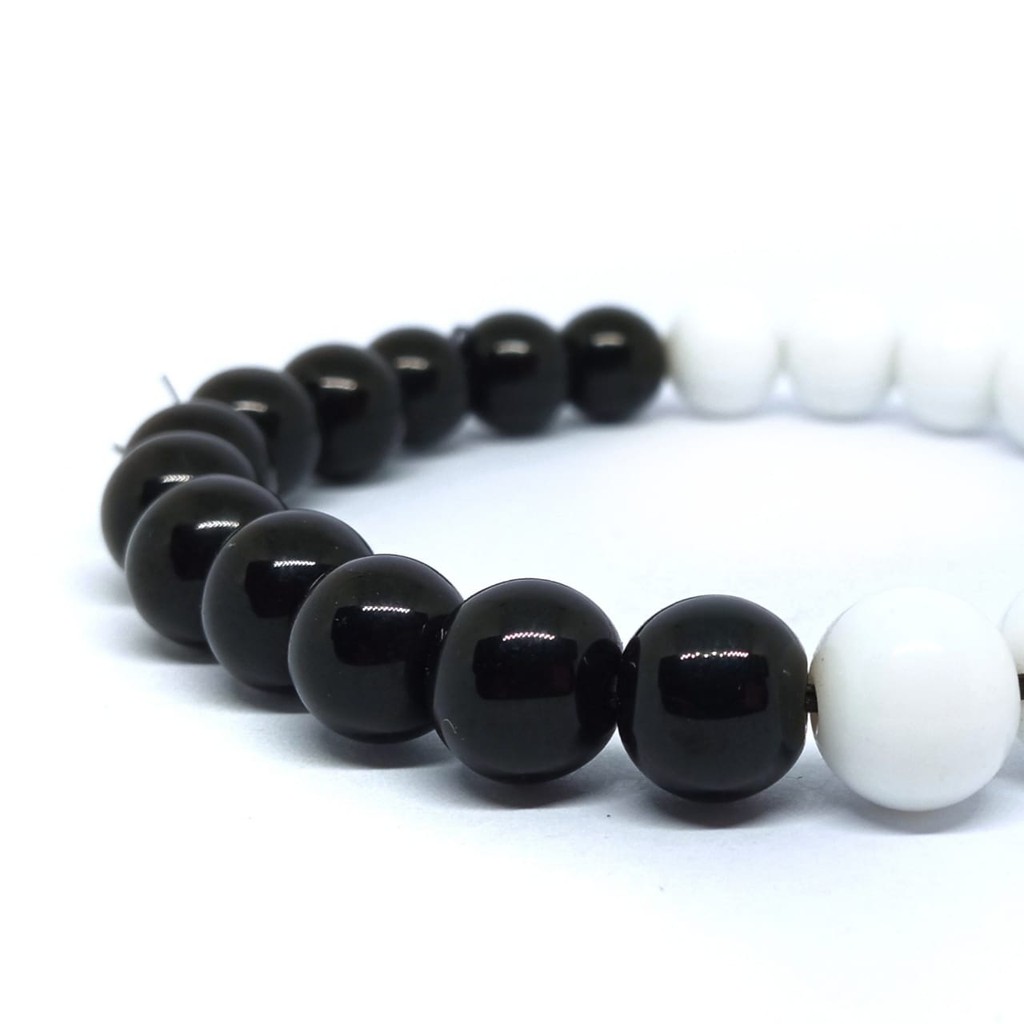 GELANG BATU NATURAL YIN YANG GIOK PUTIH X ONIX DIM 8MM ELASTIS