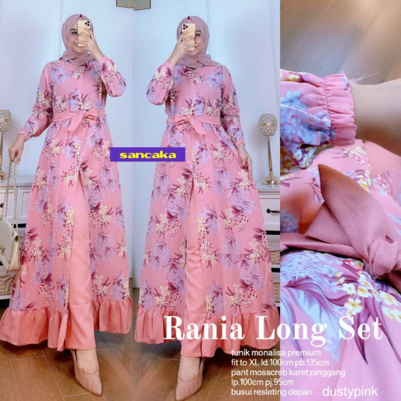 setelan tunik hijab rania long set murah