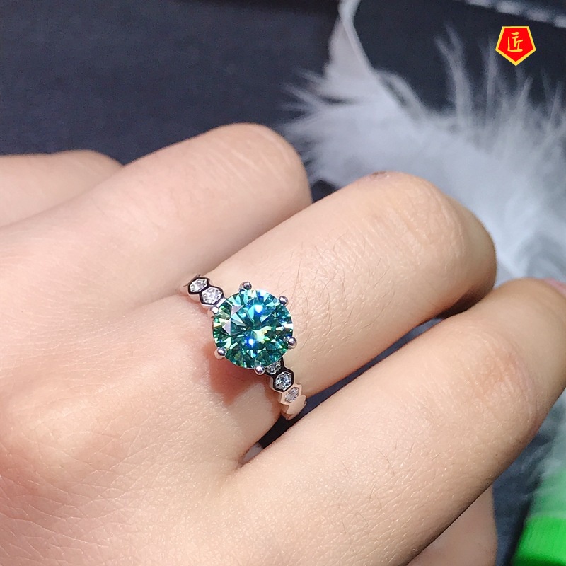 [Ready Stock]Simple Classic Green Moissanite Ring