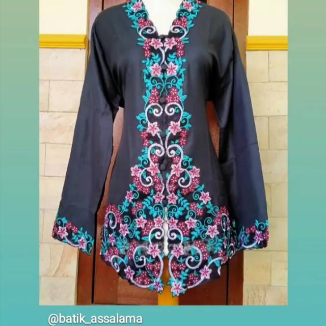 jumbo l kebaya encim bordir hitam lengan panjang murah