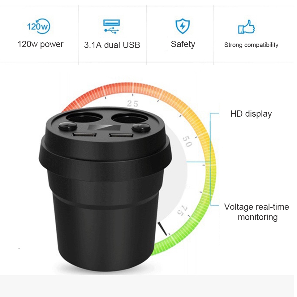 Pengisi daya mobil 12-24V 3.1A Dengan LED + Tampilan Digital  Pemantik Rokok Mobil