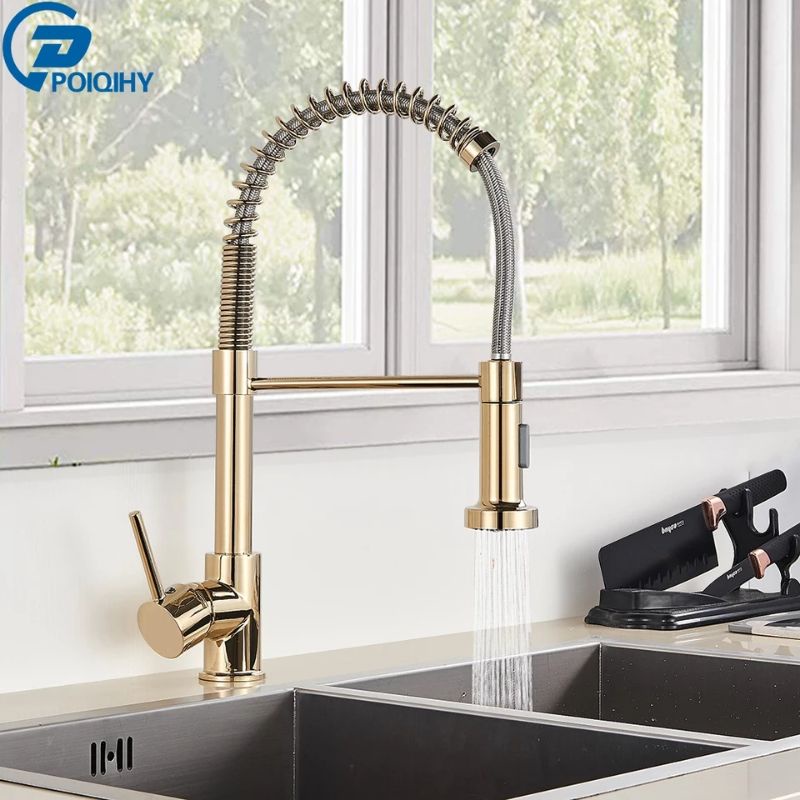 Kran Pantry Gold Keran dapur Mewah warna emas shower dapur mixer angsa