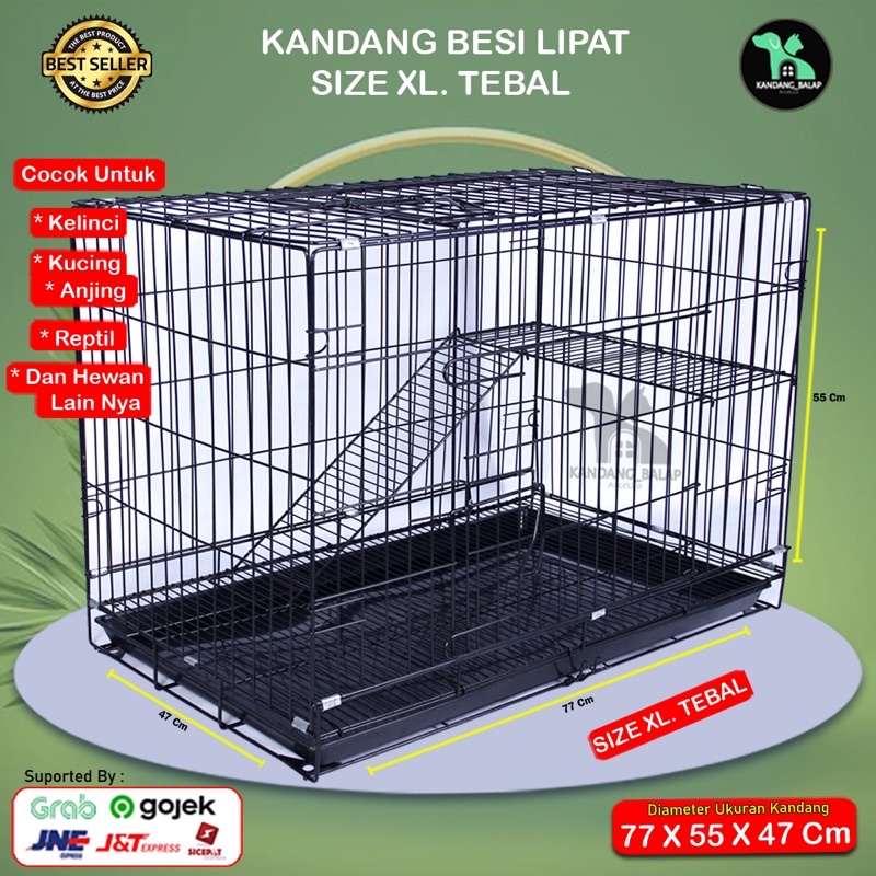 KANDANG KUCING TINGKAT BESAR BESI LIPAT SIZE XL(80x57x50) u/ KUCING ANJING DLL-4