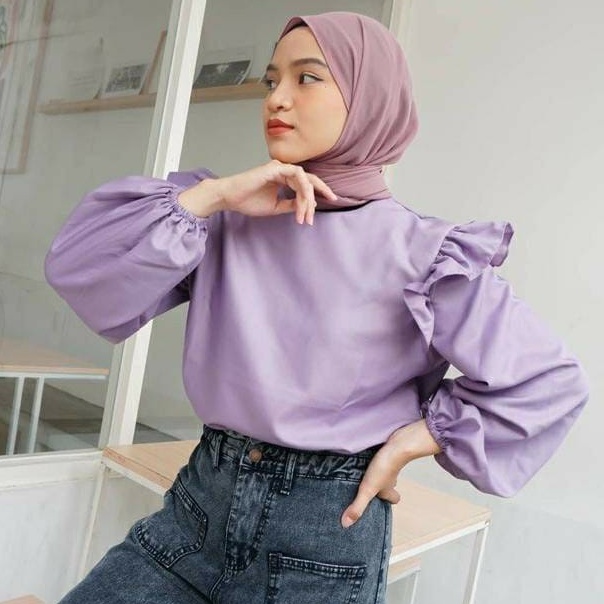 Whs Keli Top Pakaian Atasan Blouse Blous Bluse Blus Wanita Polos Hitam Lengan Balon Murah Remaja Cwe