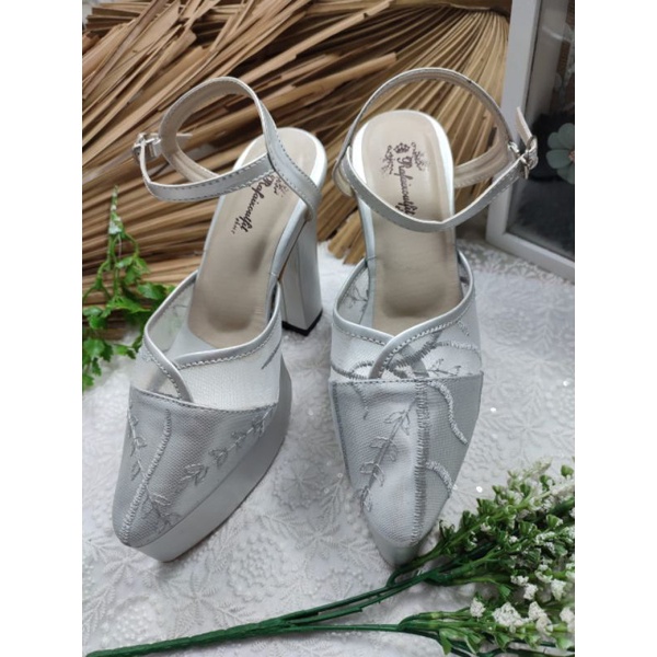 sepatu Cindy silver tali 12cm tahu