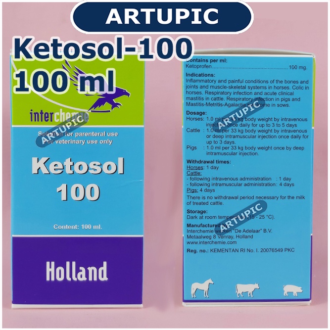 Ketosol-100  100 ml Anti inflamasi Anti Radang Babi Sapi Kuda Holland pengganti phenilject Mengurangi demam infeksi gangguan pernapasan Mengurangi nyeri organ Pengobatan suportif setelah melahirkan