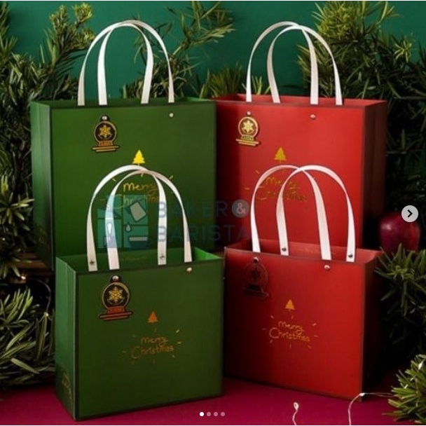 

BAYAR DITEMPAT Paper Bag Xmas M 22x10 paperbag natal packaging hampers christmas bag - Red M