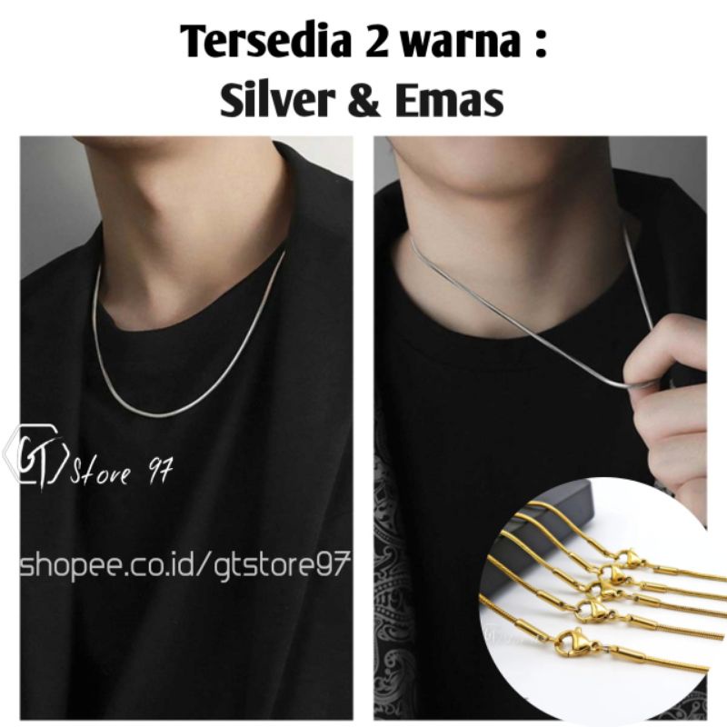 Kalung Titanium Pria Anti Karat Bulat Silver Perak Emas Kalung Titanium Asli Cowok Cewek Kalung Titanium Cowo Cewe Kalong Titanium Peria Kalung Stainle steel 316L Berkualitas