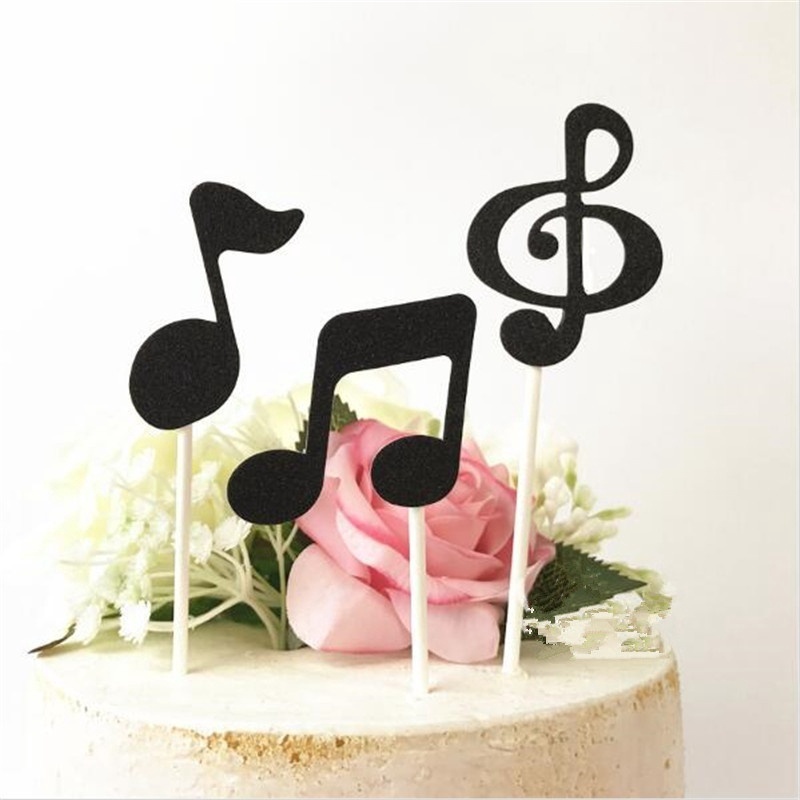 6 Pcs/lot Music Notes Themed Cupcake Topper Paper Cake Inserts Card Wedding Cake Decoration