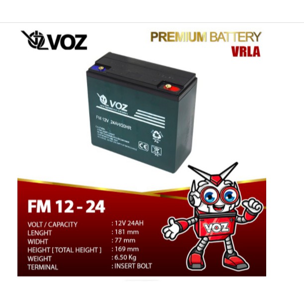 Voz Baterai Sepeda Listrik Motor Listrik 12V 24 Ah | Voz E-Bike Baterai 12V 24 Ah