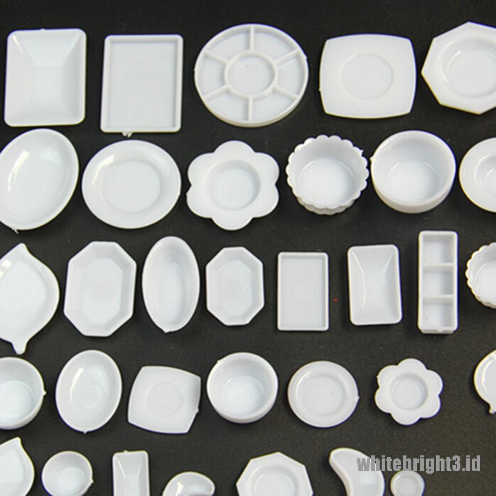 (white3) 33pcs / Set Mainan Miniatur Piring + Gelas + Sendok + Garpu + Piring Bahan Plastik Untuk Dekorasi Rumah Boneka