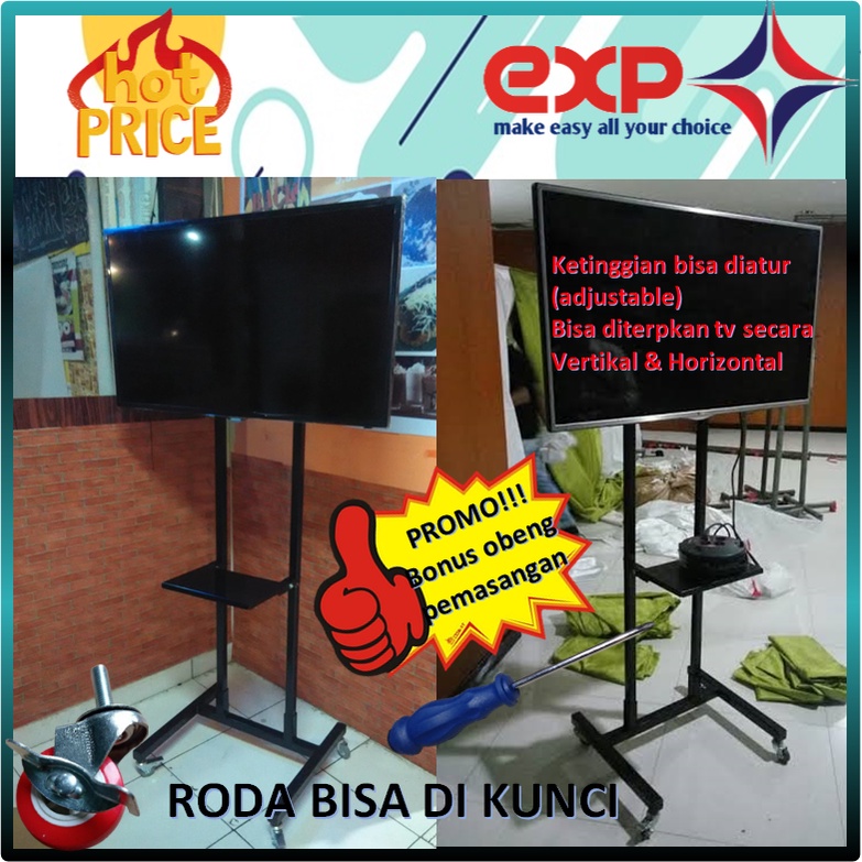 Garansi cocok!!! Bracket TV Standing 32&quot; s/d 65&quot; UNIVERSAL pakai RODA KOKOH 100% BESI MURNI-20