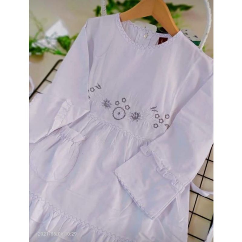 Gamis Putih Anak Muslimah,/Gamis Manasik/Gamis Putih Bordir