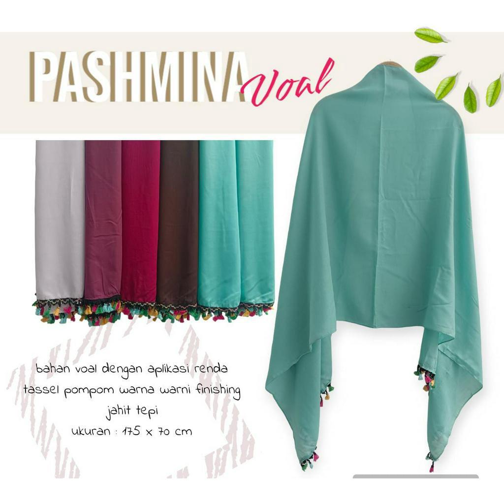 Hijab Pashmina bahan Cotton Voal 170cm x 70cm / Kerudung Rawis Pompom Tassel