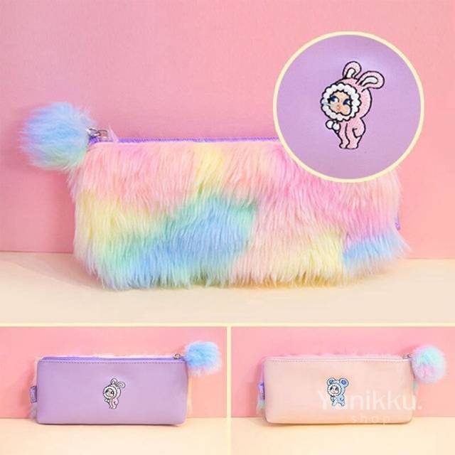 

Tempat Pensil/Tempat Kosmetik Warna Pastel Bulu Unicorn Pom Pom