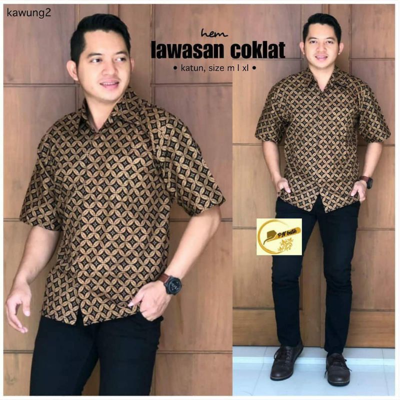 Risna Batik HRB026 Kenongo Hem Kemeja Batik Pria Lengan Pendek Katun Primis Premium Halus M L XL XXL-Kawung Cilik