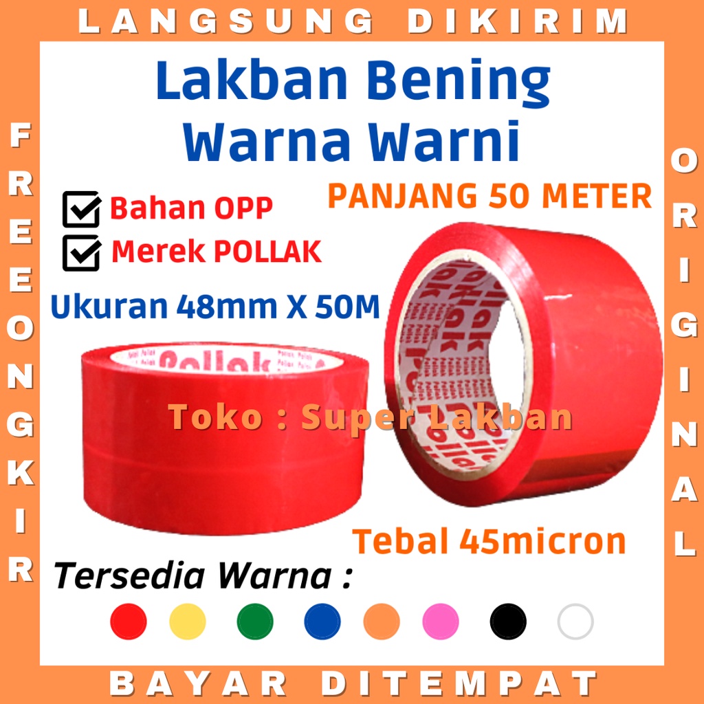 Lakban Bening Warna Warni OPP 2 Inch 48mm x 65 Meter Tebal 45 Micron