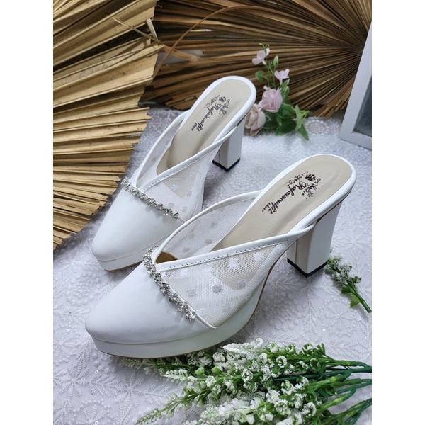sepatu wedding pesta Alexna putih 9cm tahu