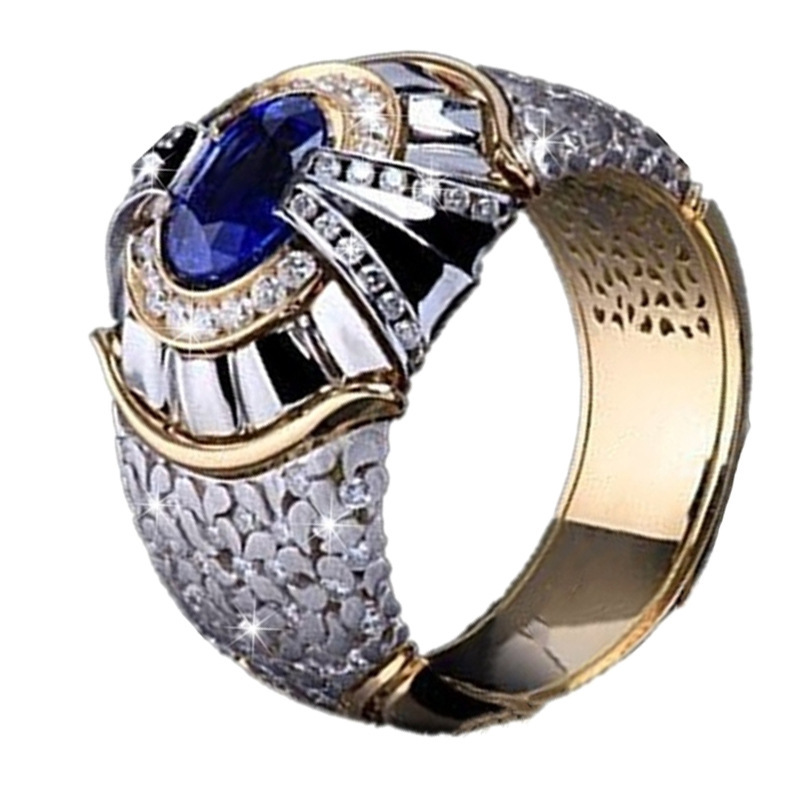 Cincin Emas Dengan Batu Zircon Biru Natural Untuk Pria