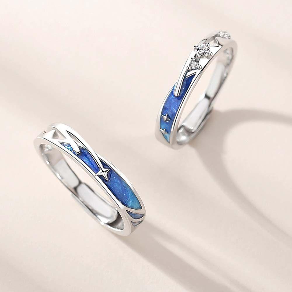 Mxbeauty Meteor shower Rings Pesona Pacaran Mengenang Perhiasan Perak Antik Rhishtone Hadiah Hari Valentine Gaya Korea Terbuka Cincin