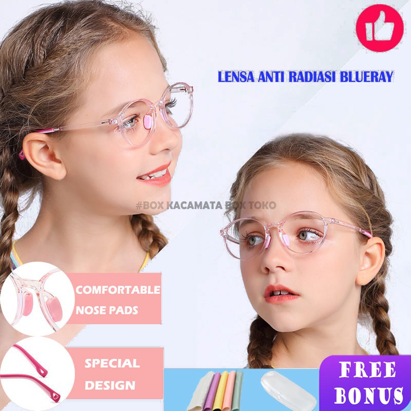 Mushto Kacamata Anak Remaja Antiradiasi Blueray Model Bulat Bahan Tr90+Silica Gel Terbaru Pria dan Wanita 2289