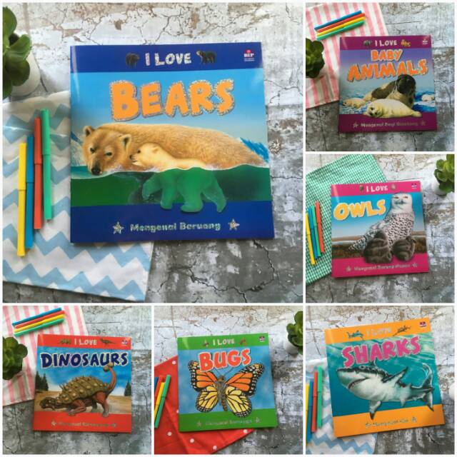 Seri I Love: Dinosaurs, Spider, Bears, Crocodile, Big Cats, Whales & Dolphins, Bugs, Baby Animals