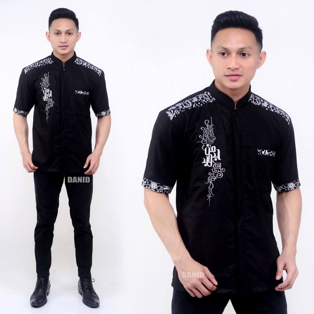 baju koko pria lengan pendek terbaru 2021 koko batik kombinasi bordil