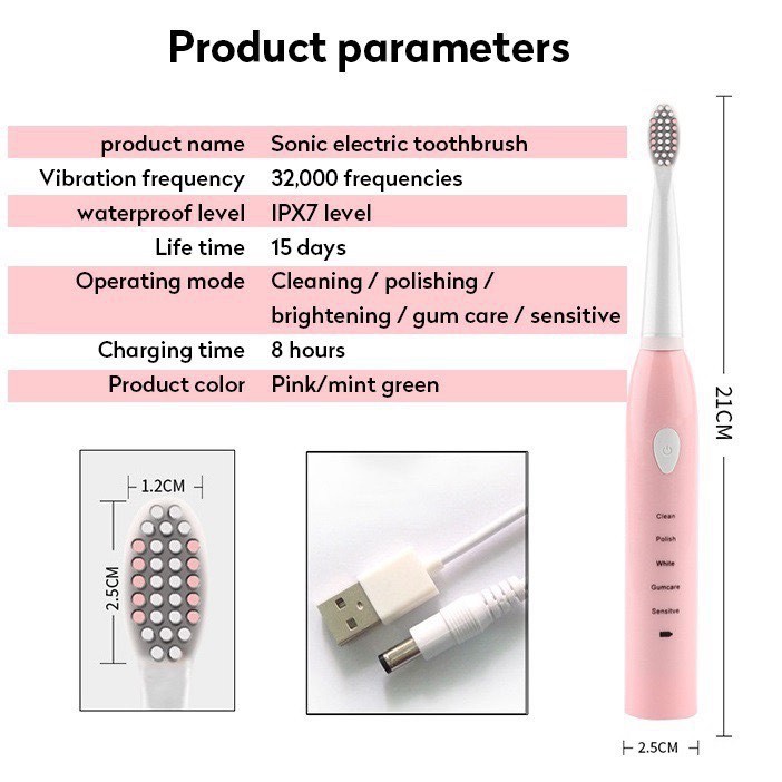 SIKAT GIGI ELEKTRIK ELECTRIK TOOTHBRUSH USB CHARGER SONIC TOOTH BRUSH ULTRASONIC BEHEL / TIDAK