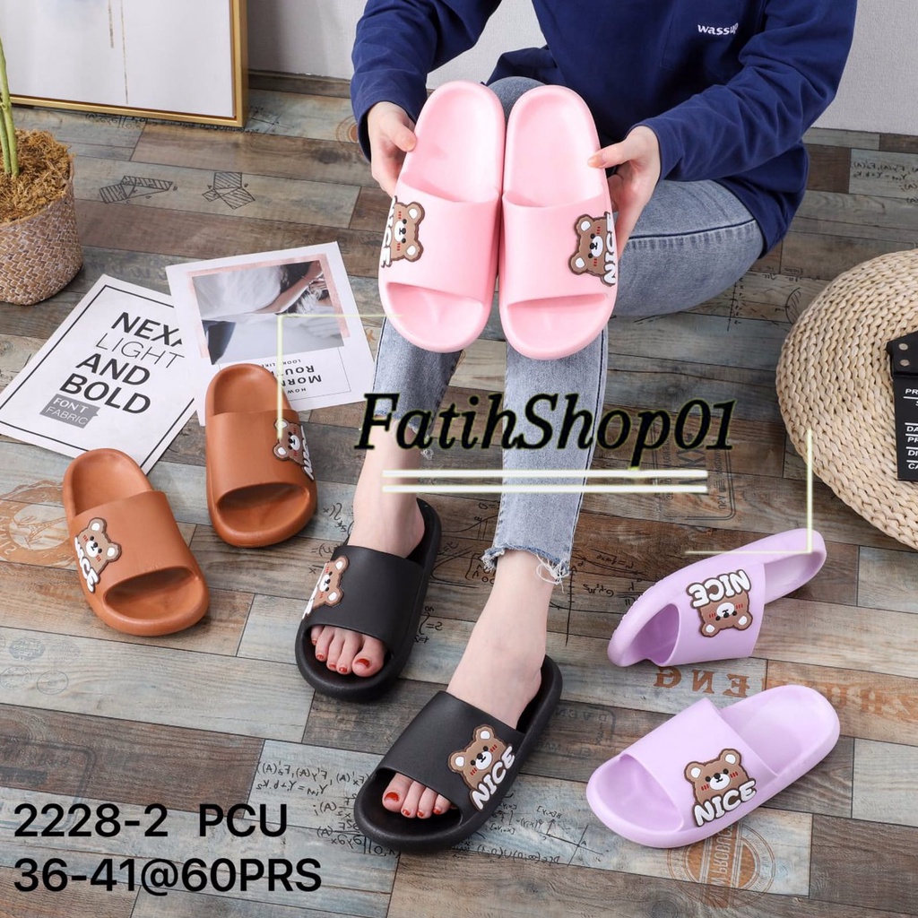 Sandal slop jelly balance 2228-2 (36-41) Fhasion Korea sandal perempuan sandal anak muda sandal kokop sandal boba sandal beruang