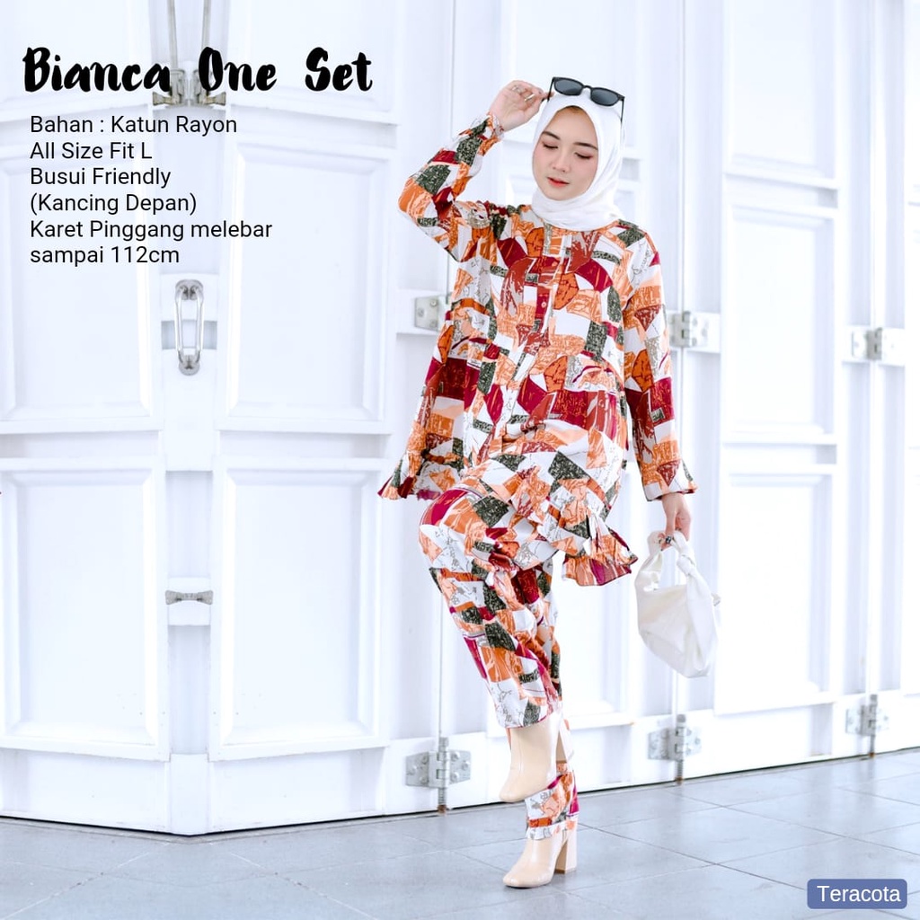 Piyama Dewasa - One Set Kekinian - Setelan Wanita Abstrak - Bianca One Set - One Set Katun Rayon