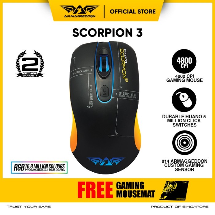 Armaggeddon Mouse Gaming Scorpion 3 4800 CPI - Garansi 2 Tahun - No Name, OLD VERSION