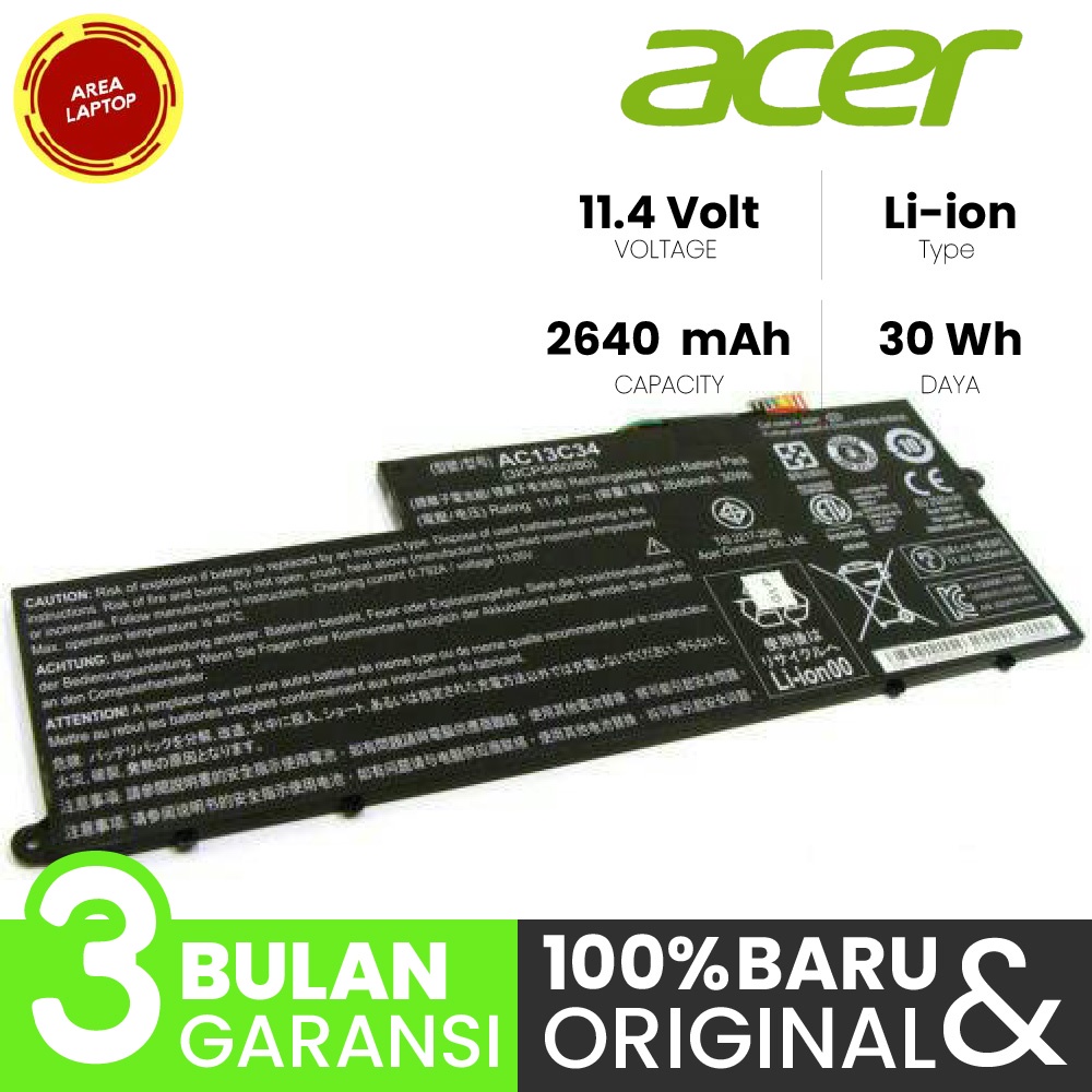 Baterai acer Aspire V5-132 V5-132P V5-122 V5-122P AC13C34 ORIGINAL