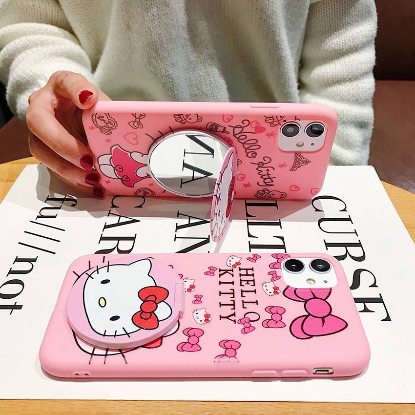 Pink Mirror Case HP OPPO A91 F15 Reno 3 A5 A9 A53 A33 2020 A3S A7 A5S A12 A1K C1 C11 A37 Neo 9 A57 A39 F1S A71 F5 Youth F11 F9 Pro 5 5S 5i C3 7 Narzo 20 Pro 7i C17 Hello Kitty 12