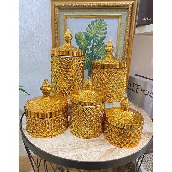 Toples Kaca Gold 1 Set 5 Pcs / Toples Kue Kering Gold