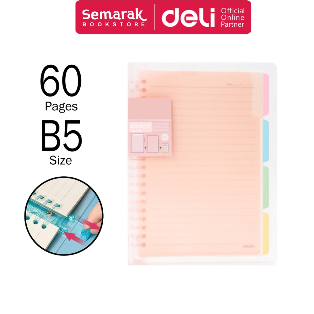 

Deli QHB560 Loose Leaf Notebook Binder Warna Pastel Dengan Pembatas B5 - Pink [1 Buku @ 60 Lembar]