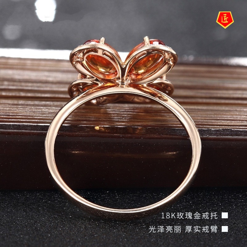 [Ready Stock]Elegant Gemstone Diamond Flower Ring 18K Rose Gold