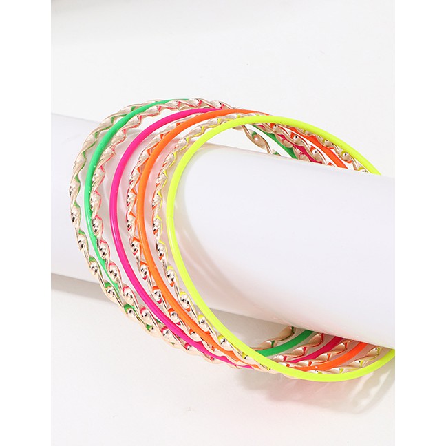 LRC Gelang Fashion Color Metal Ring Hollow Bracelet Set F40693