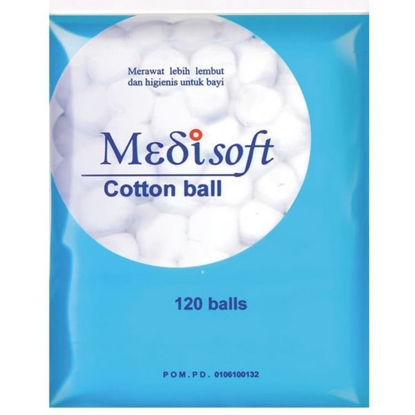 Medisoft Cotton Ball Bola Kapas Medisoft Biru 120 pcs 75 gr Pembersih Pantat Bayi