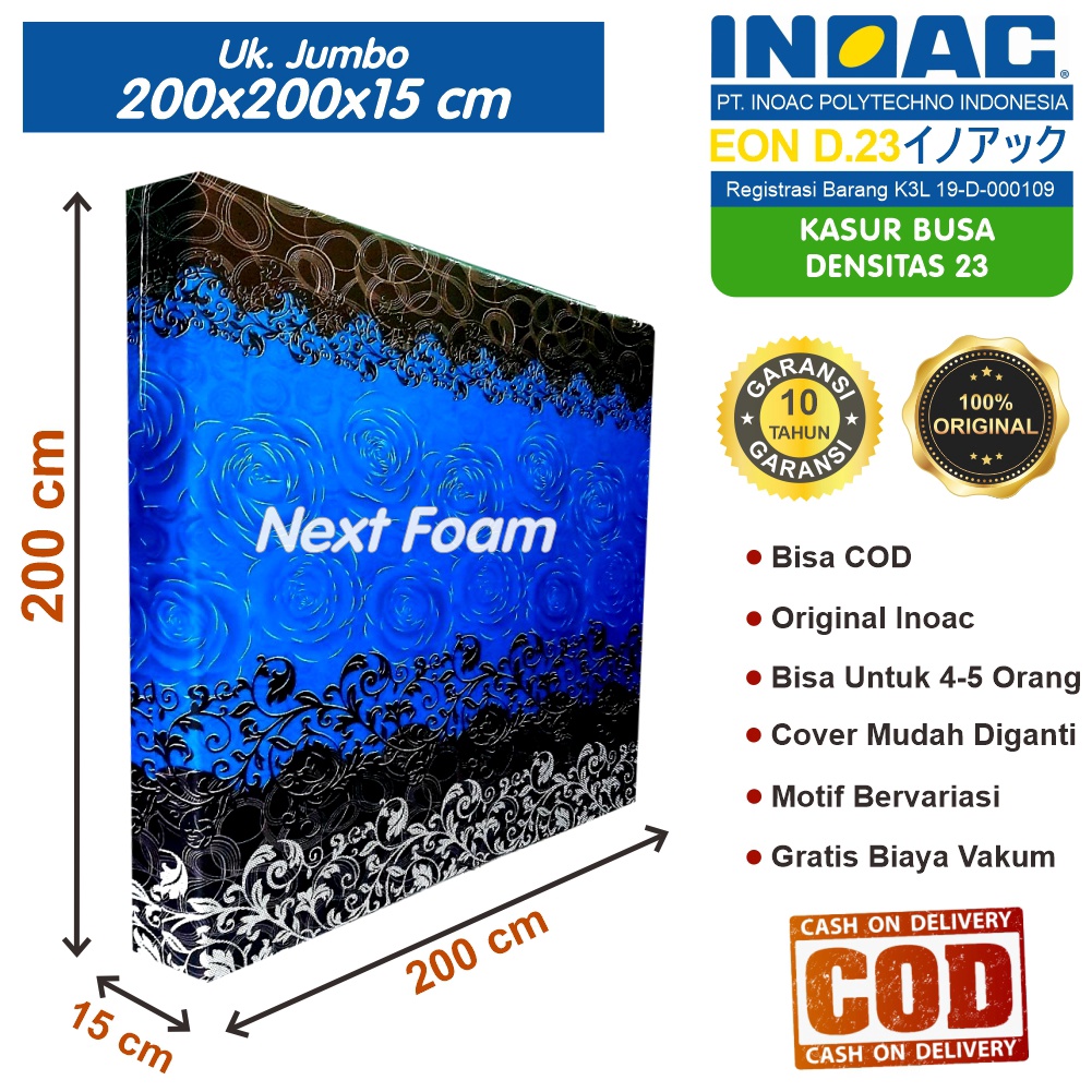 Kasur Busa Inoac Ukuran Jumbo 200x200x15 cm Tebal 15 cm EON D23 ORIGINAL INOAC Garansi 10 Tahun Asli