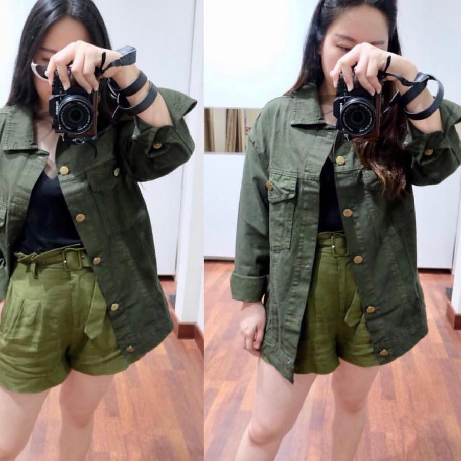 RYP - JAKET JEANS WANITA OVERSIZE WARNA HIJAU ARMY .